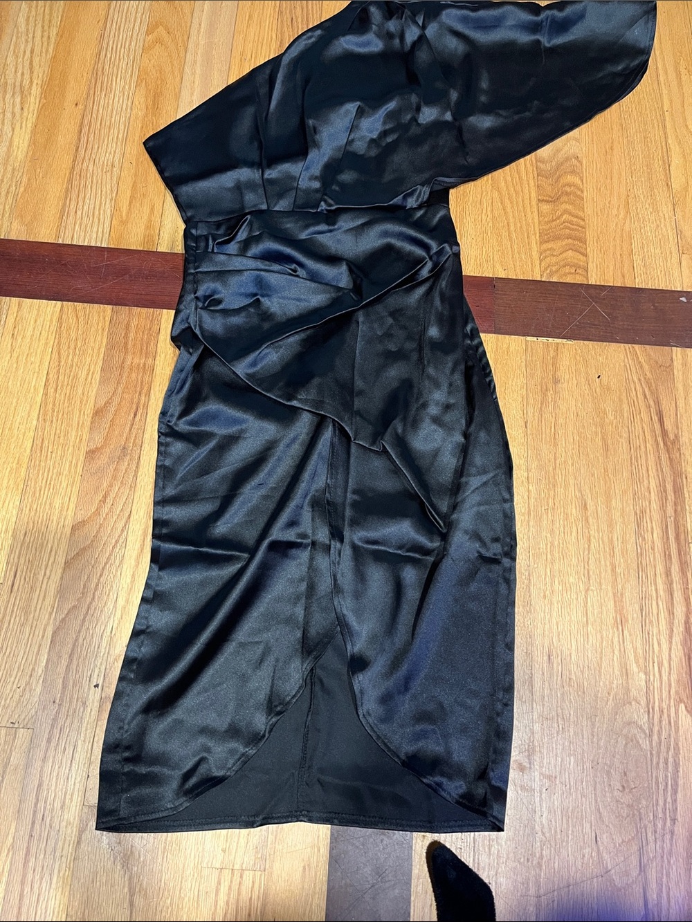 Black Satin Wrap Midi Dress - Classic Evening Style